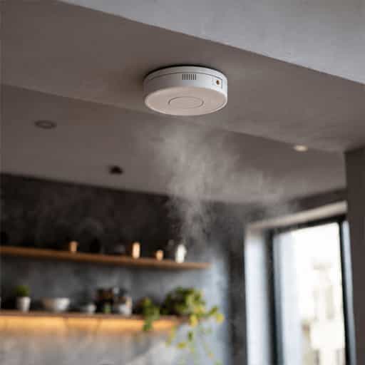 smoke detector installed on kitchen ceiling for home safety