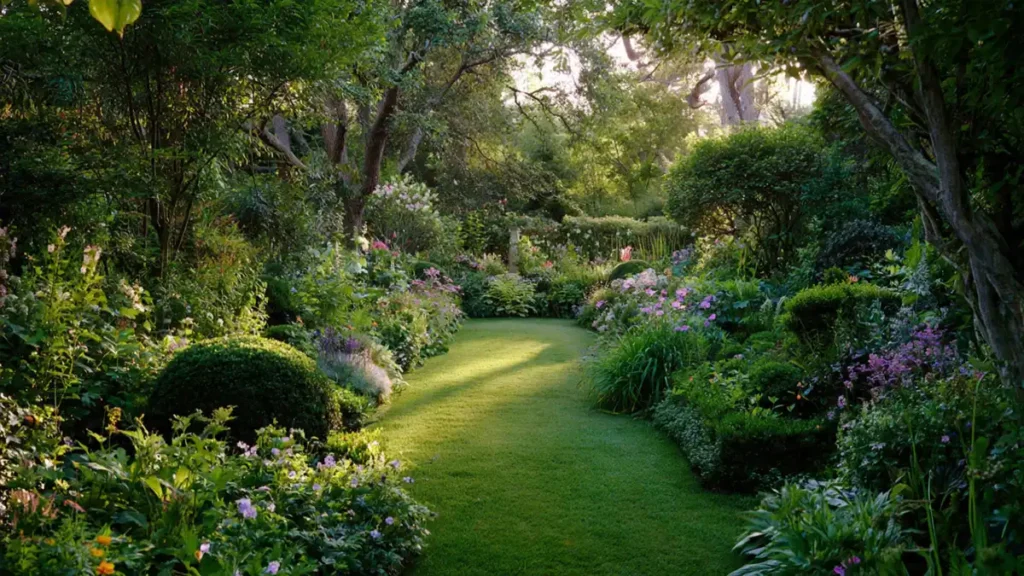 Layered garden plants and flowers creating a unique outdoor identity