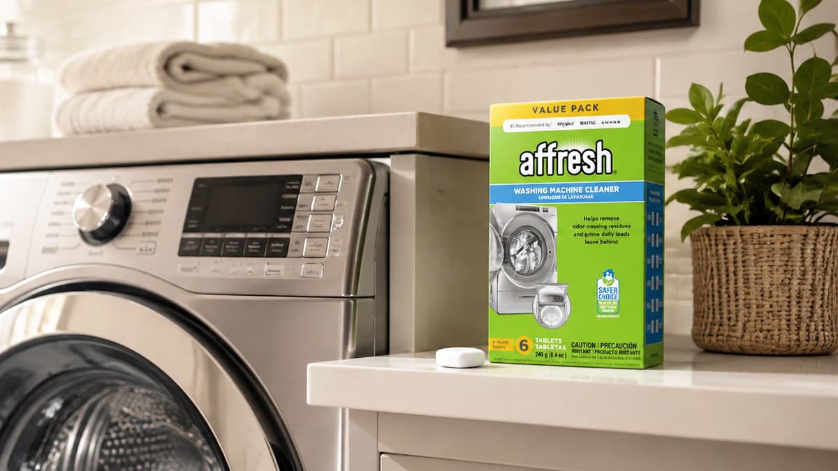 Affresh washing machine cleaner in a modern laundry room