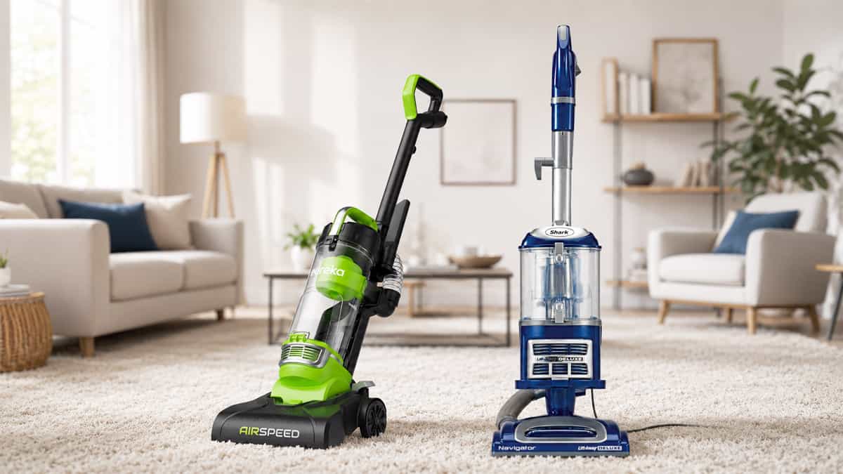 Eureka NEU10AE4 vs Shark NV360 vacuum cleaner comparison in a modern living room